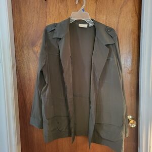 Chicos Womens Army Green Button Up Utility Jacket Drawstring Waist Size 3
